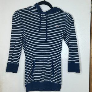 Large Hollister Crop Sleeve Hoodie Blue/White Striped Shirt